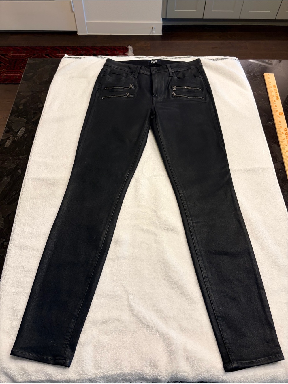 PAIGE High Rise Edgemont Skinny Stretch Jeans in Black Size 29